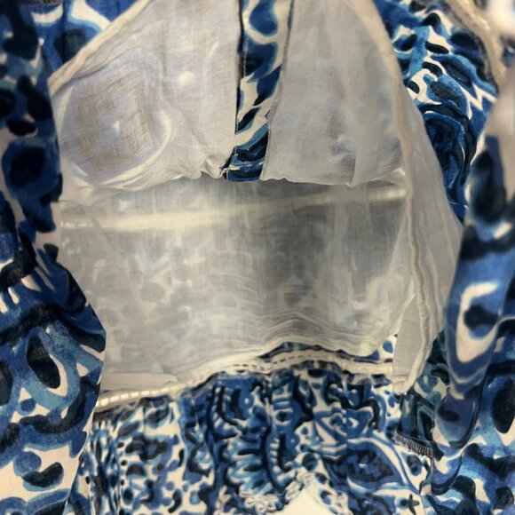 House of Harlow 1960 Eyelet Ruffle Dress Blue White Floral Button Down Medium - Picture 4 of 5